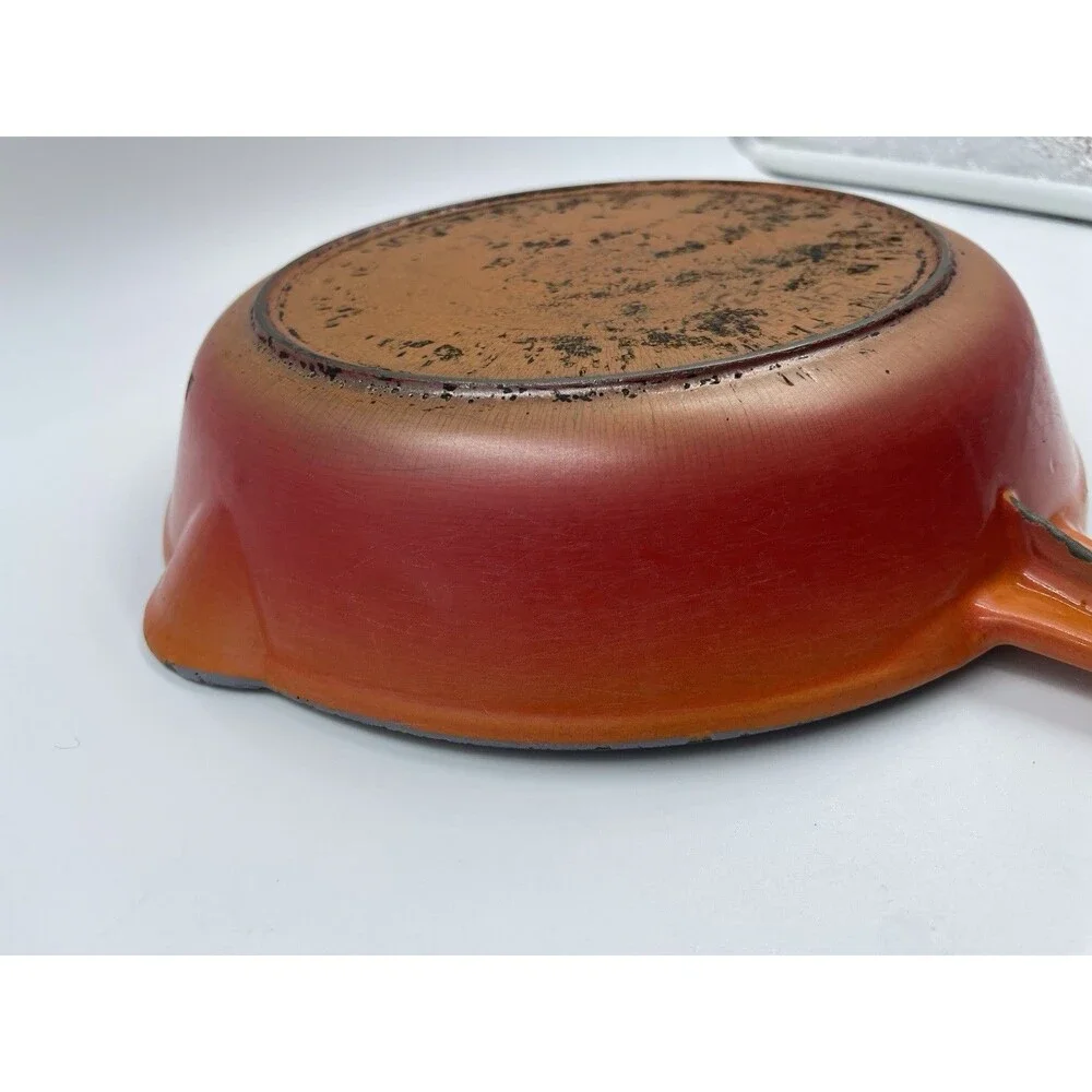 Vintage Descoware Flame Orange 9” Cast Iron Enamel Fry Pan Belgium